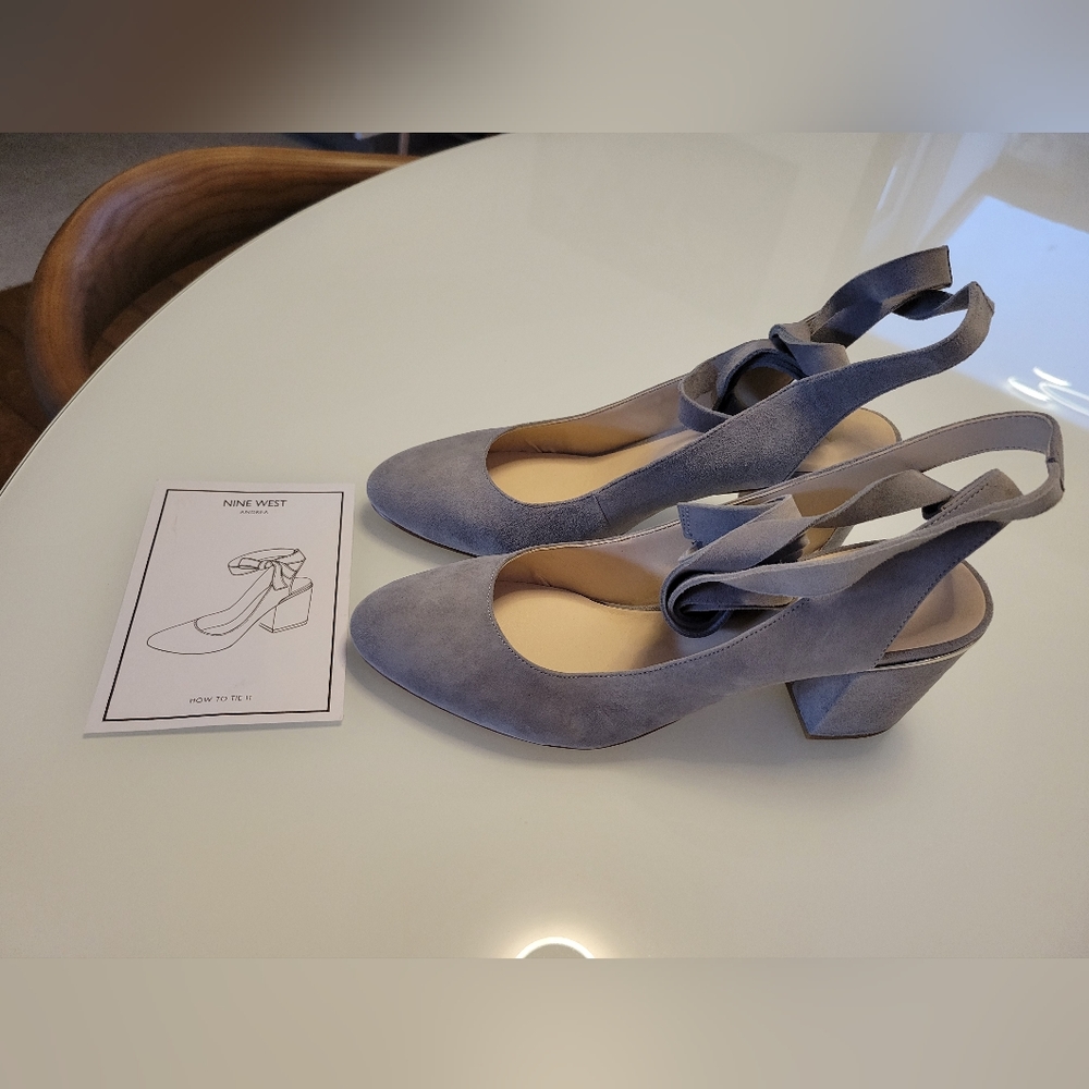 Nine West Andrea Grey Suede Block Heel Pumps 10